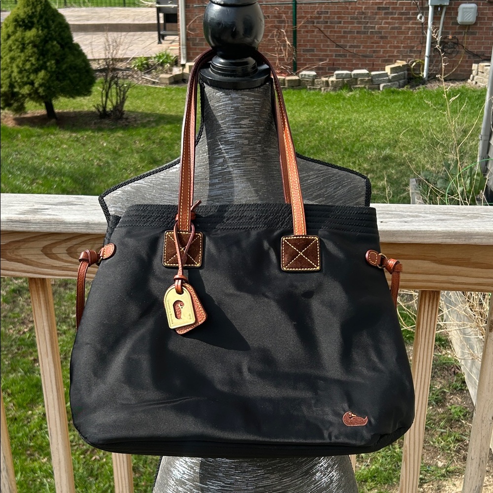 Dooney & Bourke Black Nylon Messenger with Brown Leather Trim